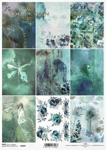 Papier ryżowy A4 The Elven Valley - Karty las paproć ważka niebieska akwarela R2019 ITD Collection