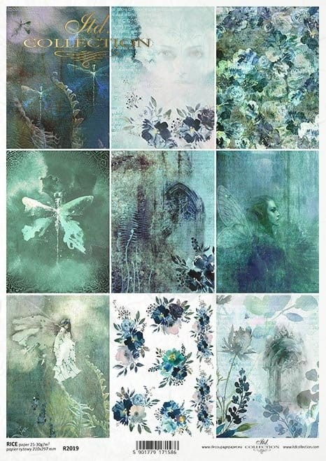 Papier ryżowy A4 The Elven Valley - Karty las paproć ważka niebieska akwarela R2019 ITD Collection
