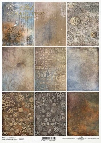 Papier ryżowy A4 Steampunk - Karty Rdza zębatki trybiki zegary R2039 ITD Collection