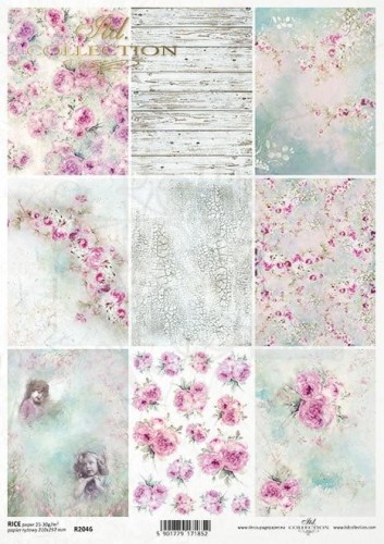 Papier ryżowy A4 Shabby Chic for Spring - Karty Róże spękania deski dzieci R2046 ITD Collection