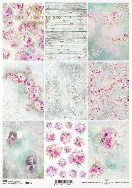 Papier ryżowy A4 Shabby Chic for Spring - Karty Róże spękania deski dzieci R2046 ITD Collection