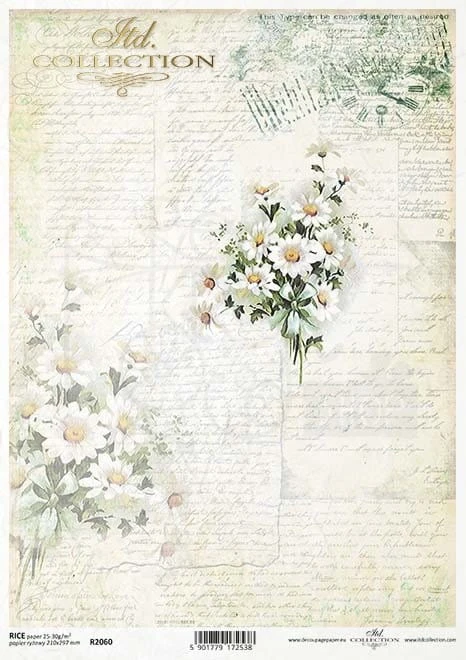 Papier ryżowy A4 Retro pismo bukieciki z kwiatów R2060 ITD Collection