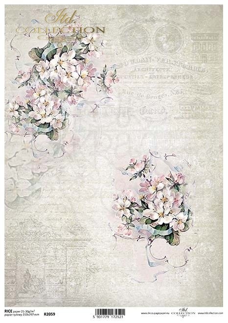 Papier ryżowy A4 Retro Kwiaty bukieciki z kwiatów R2059 ITD Collection