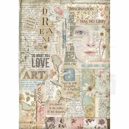 Papier ryżowy A4 Imagine Twarz z napisami DFSA4438 Stamperia