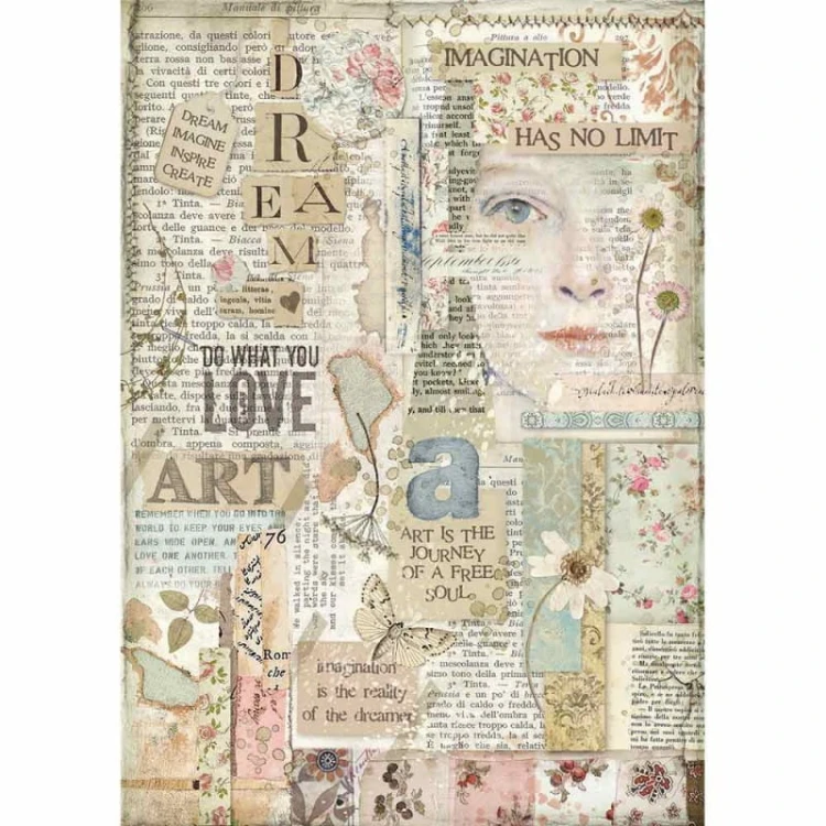 Papier ryżowy A4 Imagine Twarz z napisami DFSA4438 Stamperia