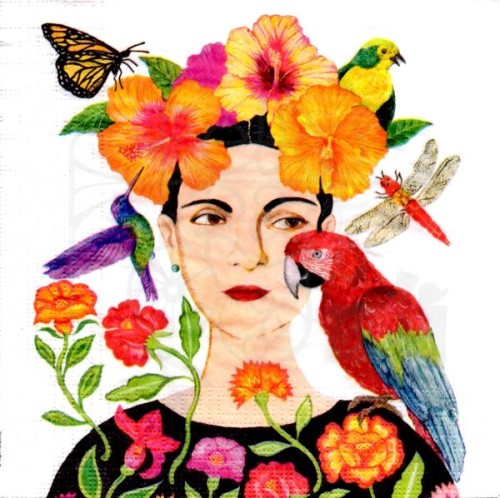 Serwetka 33x33 - Frida z papugą