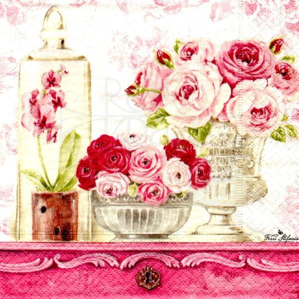 Serwetka 33x33 - Kwiaty shabby w wazonie