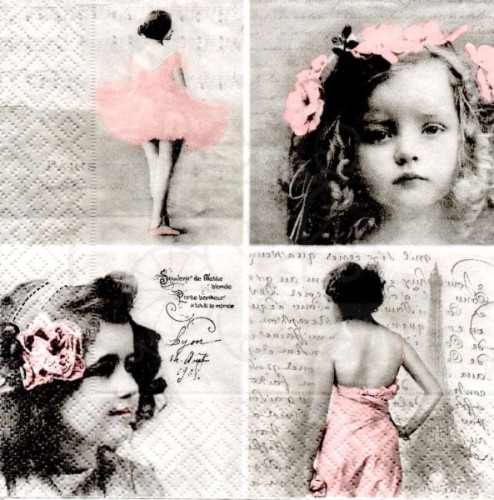 Serwetka 33x33 - Dziewczynki z różem retro collage Sagen