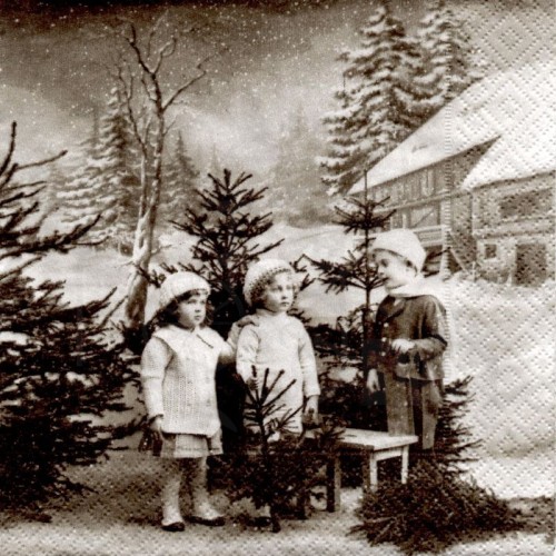 Serwetka 33x33 - Dzieci i choinki retro Sagen