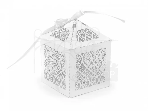 Pudełeczko papierowe 2 kwiaty - białe 1