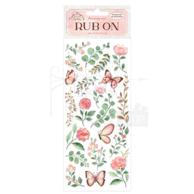 Rub-On Transfer 10x21.6cm Create Happiness Flowers and Butterfly DFLRB03 Stamperia