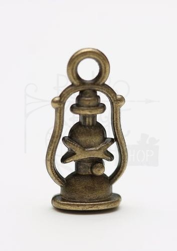 Ozdoba metalowa - lampa naftowa - antyczny brąz