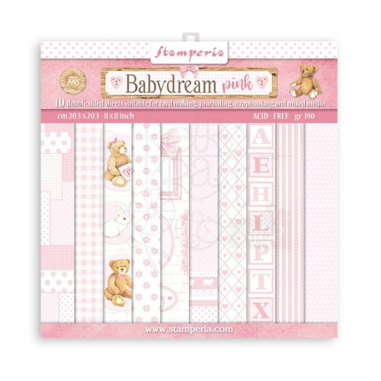 Zestaw papierów 20x20cm Babydream Pink SBBS58 Stamperia 1
