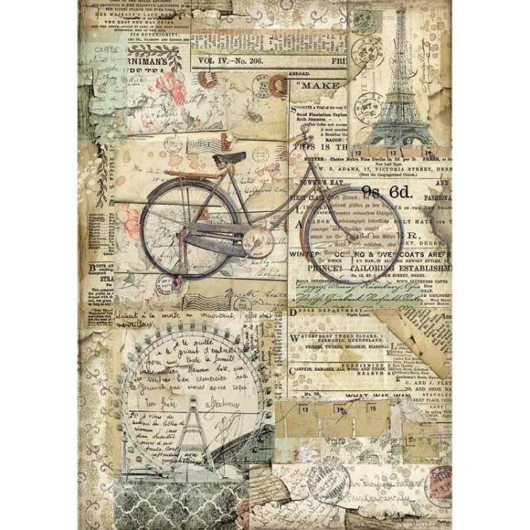 Papier ryżowy A4 Around the World Bicycle Rower DFSA4458 Stamperia