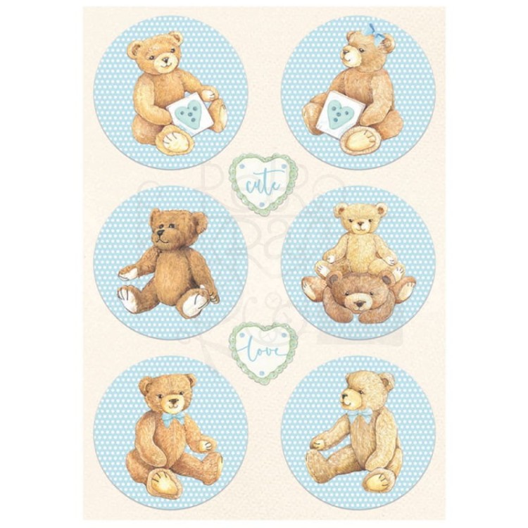 Papier ryżowy A4 Daydream Misie niebieskie DFSA4677 Stamperia