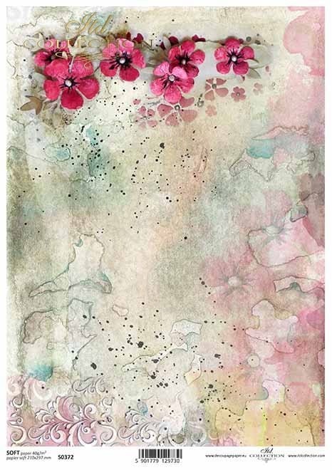 Papier decoupage SOFT A4 Kwiaty kolorowe akwarele tło S0372 ITD Collection