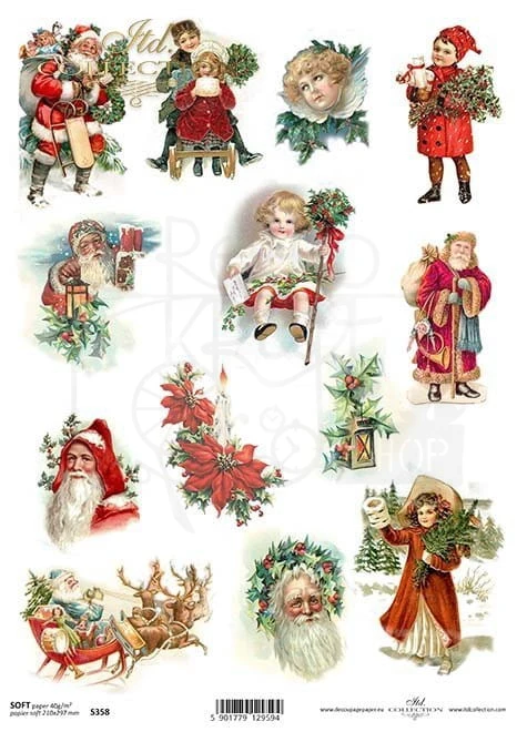 Papier decoupage SOFT A4 Mikołaj Boże Narodzenie 2 S0358 ITD Collection