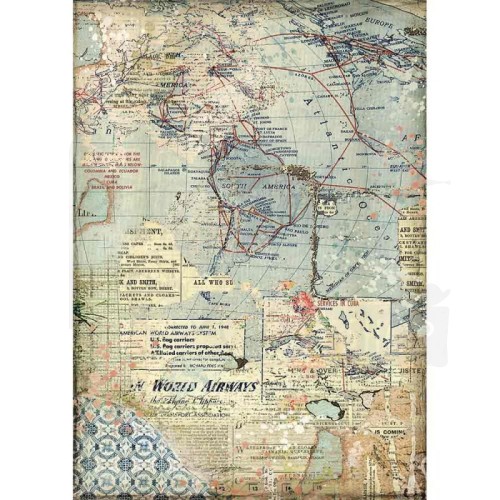 Papier ryżowy A4 Around The World Mapy DFSA4457 Stamperia