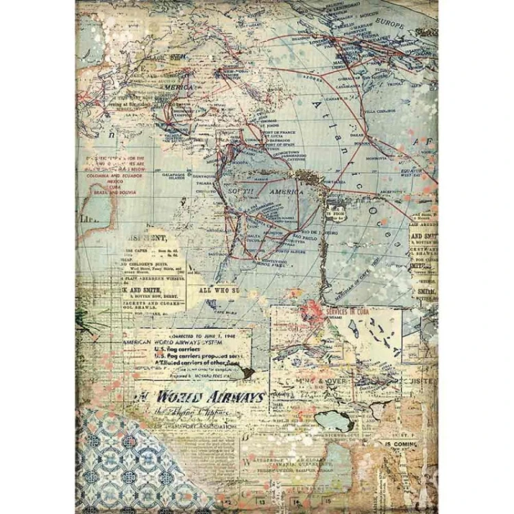 Papier ryżowy A4 Around The World Mapy DFSA4457 Stamperia