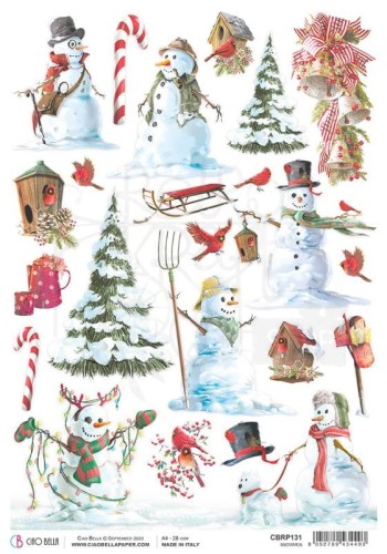 Papier ryżowy A4 Snowmen bałwan zima CBRP131 Ciao Bella