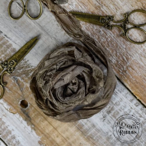 Wstążka gnieciona vintage jasny brąz oldsz-38 Old Fashion Ribbon