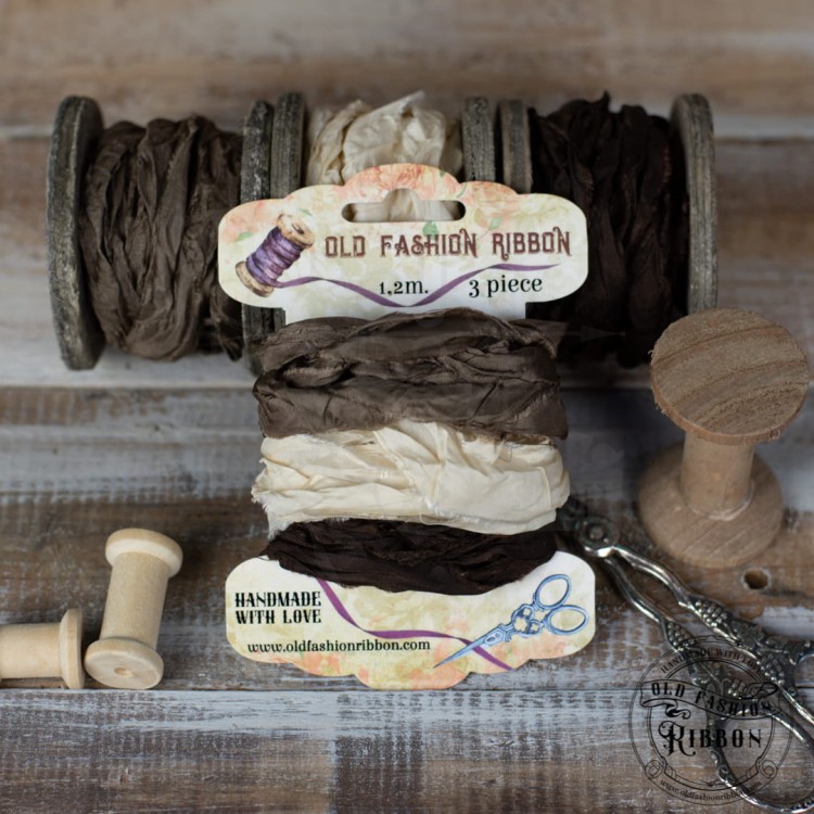 Zestaw gniecionych wstążek vintage odcienie brązu OLDZ-23 Old Fashion Ribbon