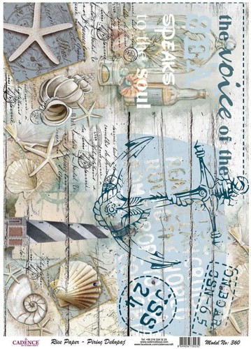 Papier ryżowy A4 Marynistyka kotwica muszle PR0360 Cadence