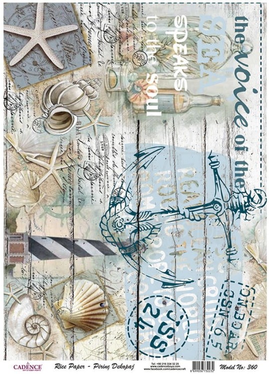 Papier ryżowy A4 Marynistyka kotwica muszle PR0360 Cadence