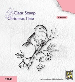 Stempel akrylowy Robin on berrie branch ptak na gałęzi CT049 Nellie's Choice