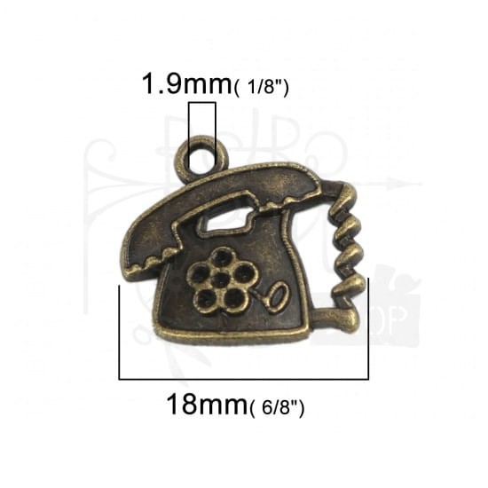 Ozdoba metalowa - telefon 2 - brąz 2