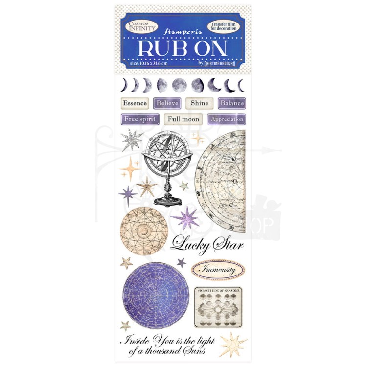 Rub-on transfer 10x21.6cm Cosmos Infinity Lucky Star DFLRB07 Stamperia