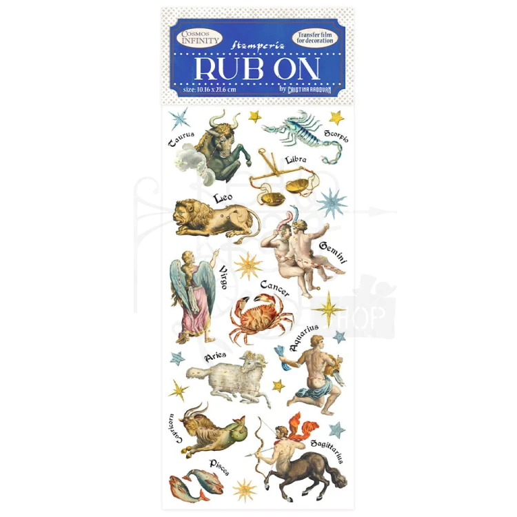 Rub-on transfer 10x21.6cm Cosmos Infinity Zodiac Zodiak DFLRB08 Stamperia
