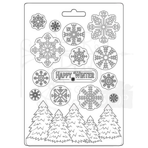 Foremka tekstura A5 Christmas Happy Winter Choinki śnieżynki K3PTA5633 Stamperia