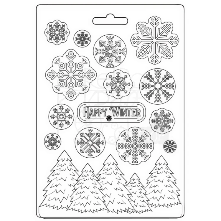 Foremka tekstura A5 Christmas Happy Winter Choinki śnieżynki K3PTA5633 Stamperia