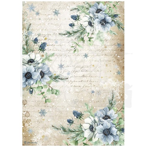 Papier ryżowy A4 Cozy Winter Blue Flowers Niebieskie kwiaty DFSA4710 Stamperia