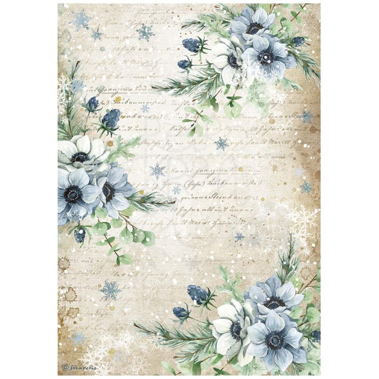 Papier ryżowy A4 Cozy Winter Blue Flowers Niebieskie kwiaty DFSA4710 Stamperia