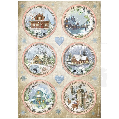 Papier ryżowy A4 Cozy Winter Blue Rounds Dekory niebieskie okrągłe DFSA4711 Stamperia