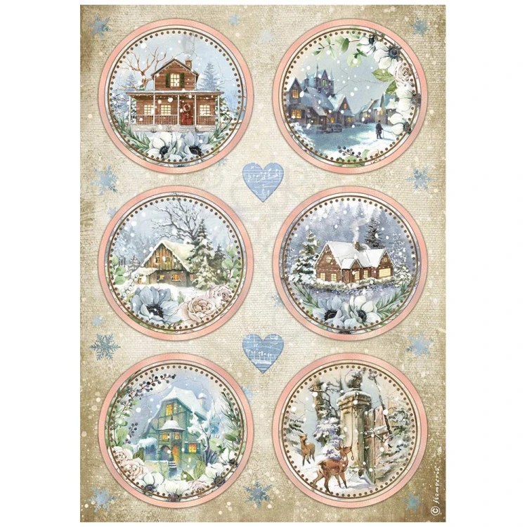 Papier ryżowy A4 Cozy Winter Blue Rounds Dekory niebieskie okrągłe DFSA4711 Stamperia