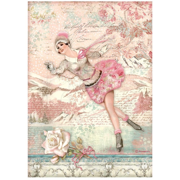 Papier ryżowy A4 Sweet Winter Ice Sketer Na łyżwach DFSA4725 Stamperia