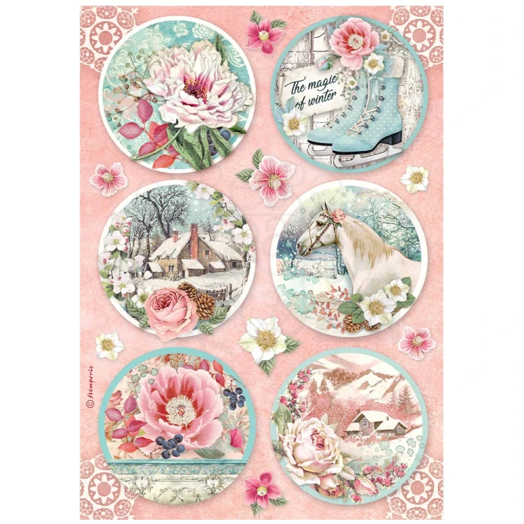 Papier ryżowy A4 Sweet Winter Rounds Dekory okrągłe DFSA4727 Stamperia