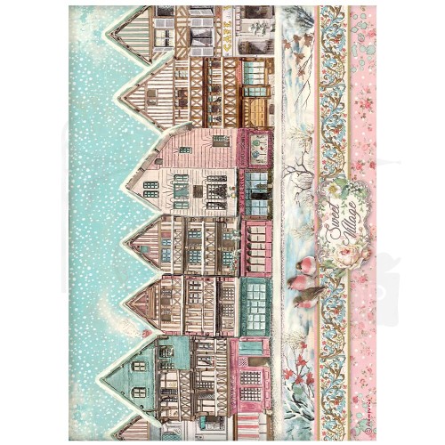 Papier ryżowy A4 Sweet Winter Sweet Village Wioska DFSA4728 Stamperia