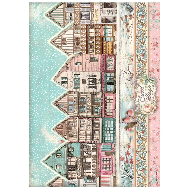 Papier ryżowy A4 Sweet Winter Sweet Village Wioska DFSA4728 Stamperia
