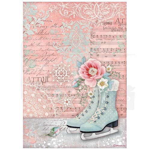 Papier ryżowy A4 Sweet Winter Ice Sketes Łyżwy DFSA4730 Stamperia