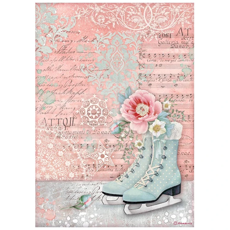 Papier ryżowy A4 Sweet Winter Ice Sketes Łyżwy DFSA4730 Stamperia