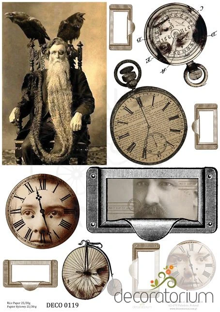 Papier ryżowy A4 retro zjęcia - twarze zegary uchwyty 0119 Decoratorium