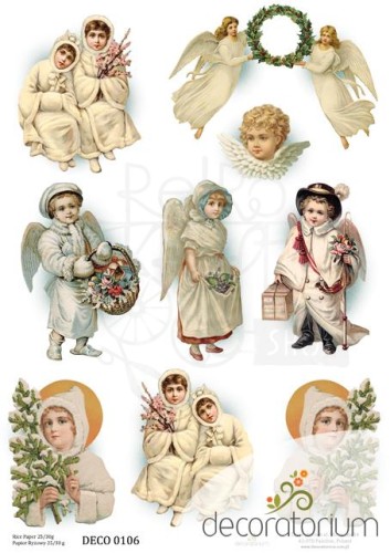 Papier ryżowy A4 vintage dzieci w zimowych strojach 0106 Decoratorium