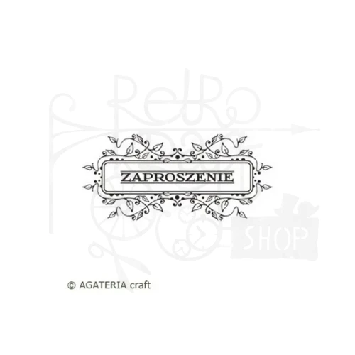 Stempel akrylowy ramka z listkami i napisem ZAPROSZENIE - Agateria
