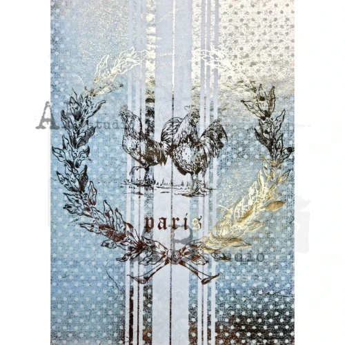 Papier ryżowy A4 złoty wieniec koguty Paris 1092 ABstudio