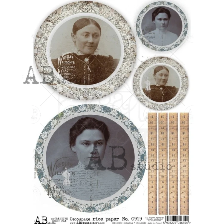 Papier ryżowy A4 kobiety retro zdjęcia koła medaliony 0919 ABstudio