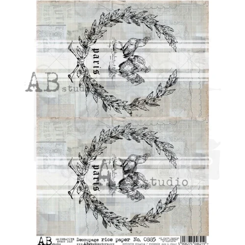 Papier ryżowy A4 wieniec koguty Paris małe 0885 ABstudio